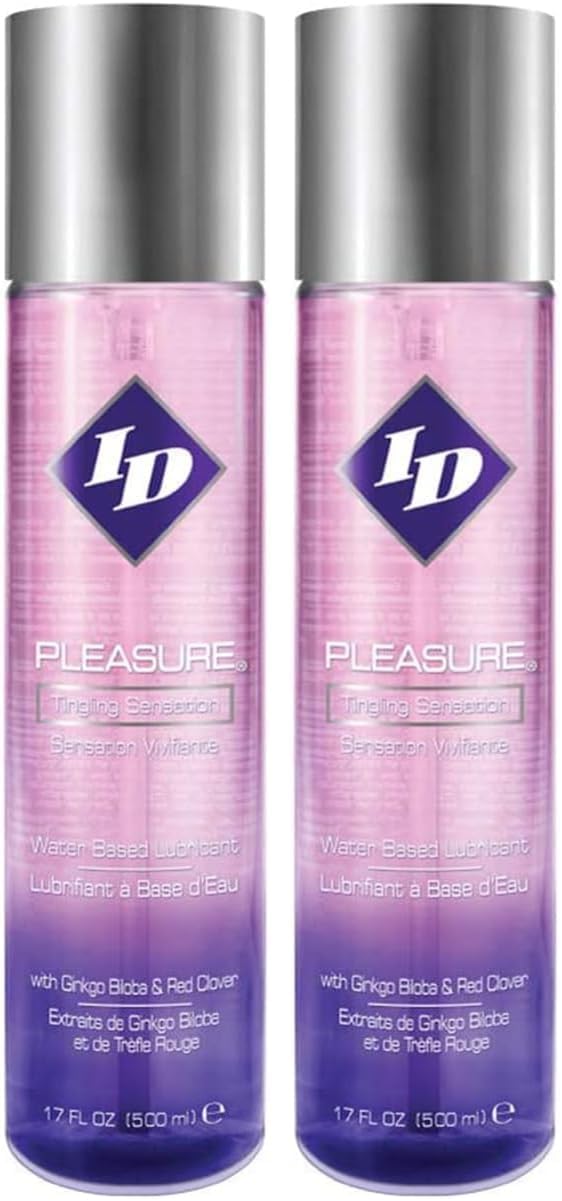 ID Pleasure Personal Lubricant - Water Based Stimulating Tingling Sensation Lube with Natural Botanical Extracts, Made in USA by ID Lubricants, 17oz Bottle, Ultra Clear Liquid (Pack of 2)