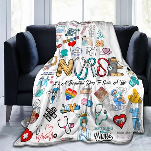 Nurse Gifts for Women Blanket Nurse Practitioner Soft Warm Cozy Flannel Nurses Theme Throw Blankets Gifts for Friend Sister Coworker Nurses 50x40