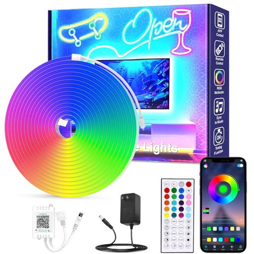 AXMVEZ 16.4FT Led Neon Rope Lights with APP/Remote Control, Flexible DIY Design, Music Sync Neon Lights for Wall Decor, Outdoor IP67 Waterproof, RGB LED Strip Lights for Bedroom, Living, Gaming, Party