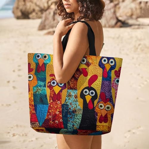 Bolso tote para mujer, bolso grande de hombro para uso diario, bolsa de compras, playa y viaje, diseño casual con estampado de pavo colorido miniatura 3