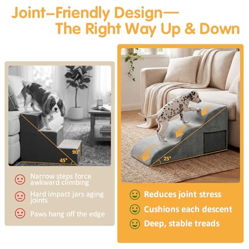 Image of Topmart High Density Extended Foam Dog Ramp&Steps 3 Tiers,15.7 inch High,Non-Slip Dog Stairs with Removable Cover,Soft Foam Pet Ladder,Best for Injured,Older Cats,Pets with Joint Pain
