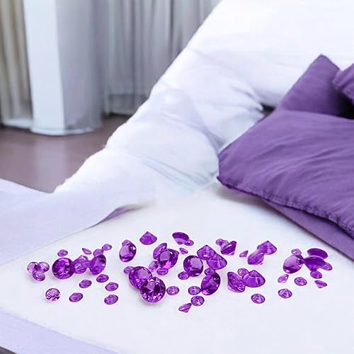 Miniatura 9 de HappyFiller Decoración de otoño de Acción de Gracias, 720 piezas de gemas de diamantes acrílicos morados, confeti de diamantes de boda, dispersos de
