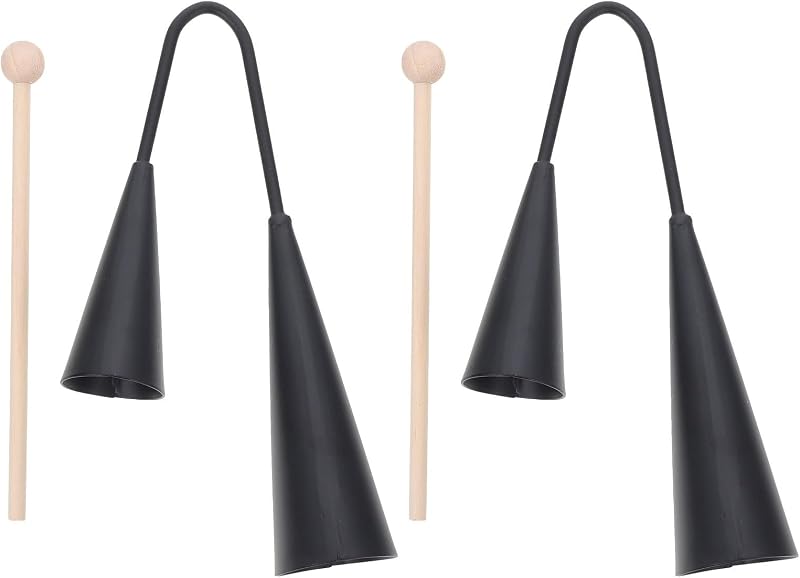 Toddmomy 2 juegos de campanas de metal Samba de dos tonos – Juguetes tradicionales de campana Agogo – Instrumentos de percusión de mano con palos de madera para fiesta, educación musical, práctica