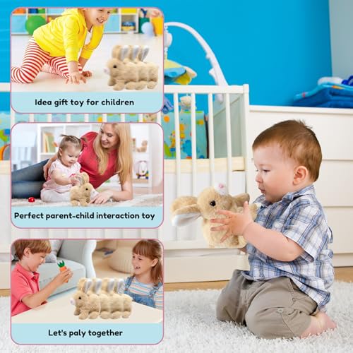 donciety interaktives Kaninchen Spielzeug, Bunny Realistisches Kaninchen, Realistisches Hasenspielzeug Kuscheltier Hase Hüpfendes Kaninchen My Realistic Toy für Kinder (Gelb)