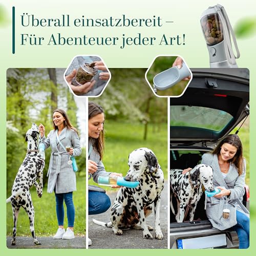 Hundetrinkflasche 300ml – 3-in-1 Trinkflasche mit Napf & Rücklauffunktion – 100% auslaufsicher, BPA-frei – für kleine Hunde, Wandern, Reisen & Autofahrten