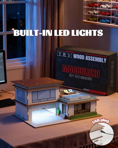 Vitrine diorama en bois 1/64 garage de villa avec lumières LED intégrées