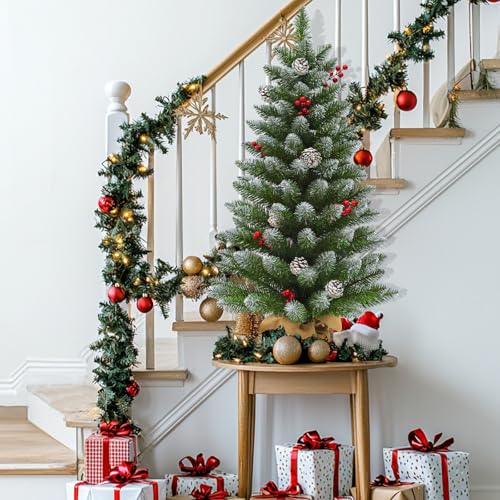 Amenon Remote Control - 3 Ft Artificial Mini Christmas Tree, Tabletop Christmas Tree With 50 Warm White & Colorful Lights Timer Battery Operated 110 Branches 12 Pinecones 84 Red Berry Burlap Base Xmas Decor thumb #6