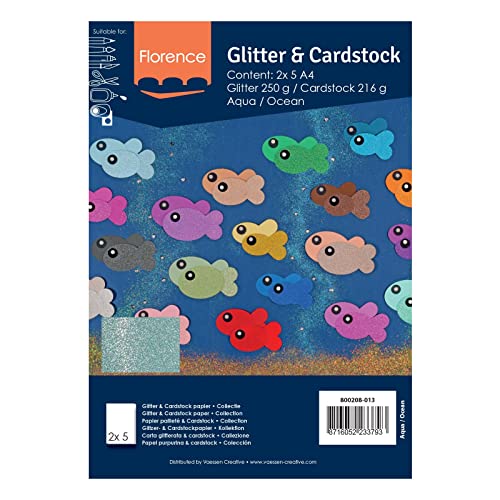 Florence Glitter Paper and Cardstock, A4 Coloured Card Making Supplies, Aqua/Ocean, 10 Sheets - Image 4