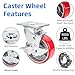 Nefish 5 Inch Industrial Casters Set of 4, Heavy Duty Casters with Brake 4000 Lbs, No Noise Polyurethane Wheel on Steel Hub, Swivel Plate Caster Wheels for Toolbox Workbench (4 Swivel & Brakes)