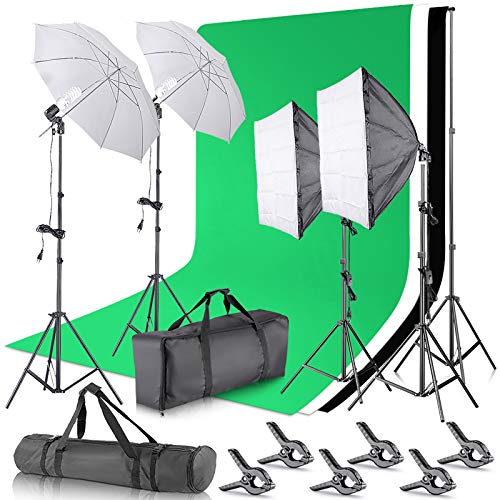 Neewer [Versin Bsica] Kit de Iluminacin de Fondo de Fotografa 2,6Mx3M Sistema de Soporte de Fondo 800W 5500K Sombrillas Softbox Iluminacin Continua para Fotografa de Retratos y Videos