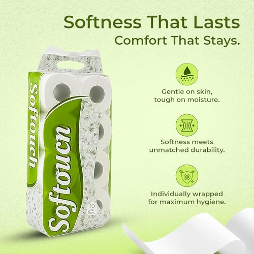Image of Softouch 2 Ply Toilet Paper Tissue Roll Family Pack 10-in-1 (240 Sheets Per roll)