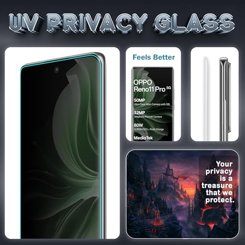 Image of FIRST MART Anti-Spy UV Tempered Glass for Oppo Reno 11 Pro & Reno 11 | 9H Curved Display Screen Guard, Fingerprint Compatible | Pack of 2