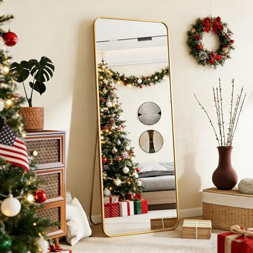 Image of BEAUTYPEAK Gold Full Length Mirror, 56 inchx21 inch Rounded Corner Floor Mirror Standing Hanging or Leaning Against Wall, Suitable for Bedroom or Dressing Room