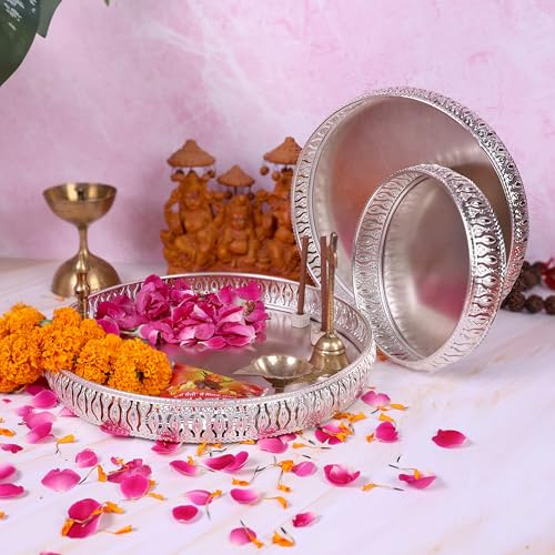 Image of Design Decor Gallery Combo of Round German Silver Plated Tray 6 Inch,8 Inch and 10 Inch Decorative Plate | Gift for Diwali, Anniversary, House Warming, Birthday, Wedding Return Gift Set