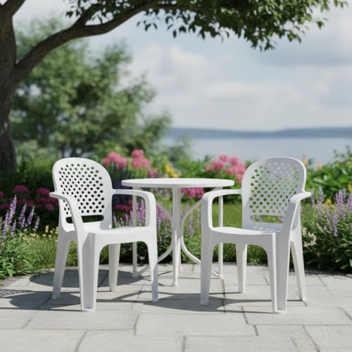 Image of Cello Crystal Armrest Plastic Chair with Matt Finish | Chairs for Living Room, Garden, Home Indoor and Outdoor Use (Colour: White, Set of 2)