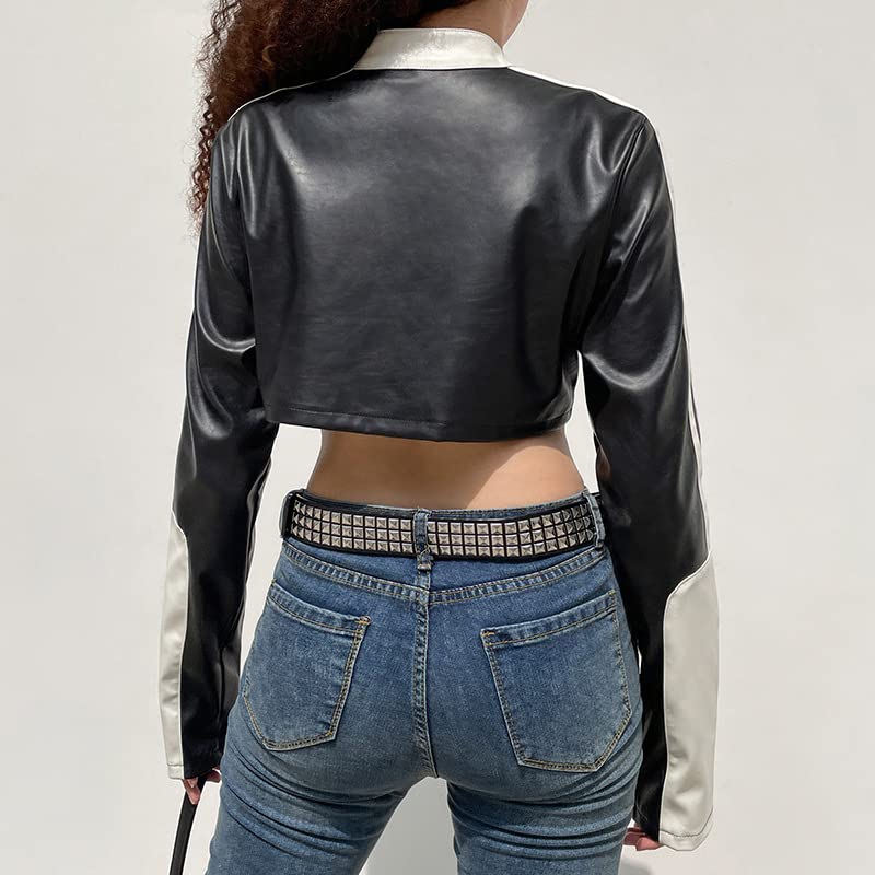 Women Y2K Grunge 90S E-Girl Moto Cropped Zip Up Jacket, Punk Dark Academia Cool Babes Alt Emo Korean Coat Crop Top3