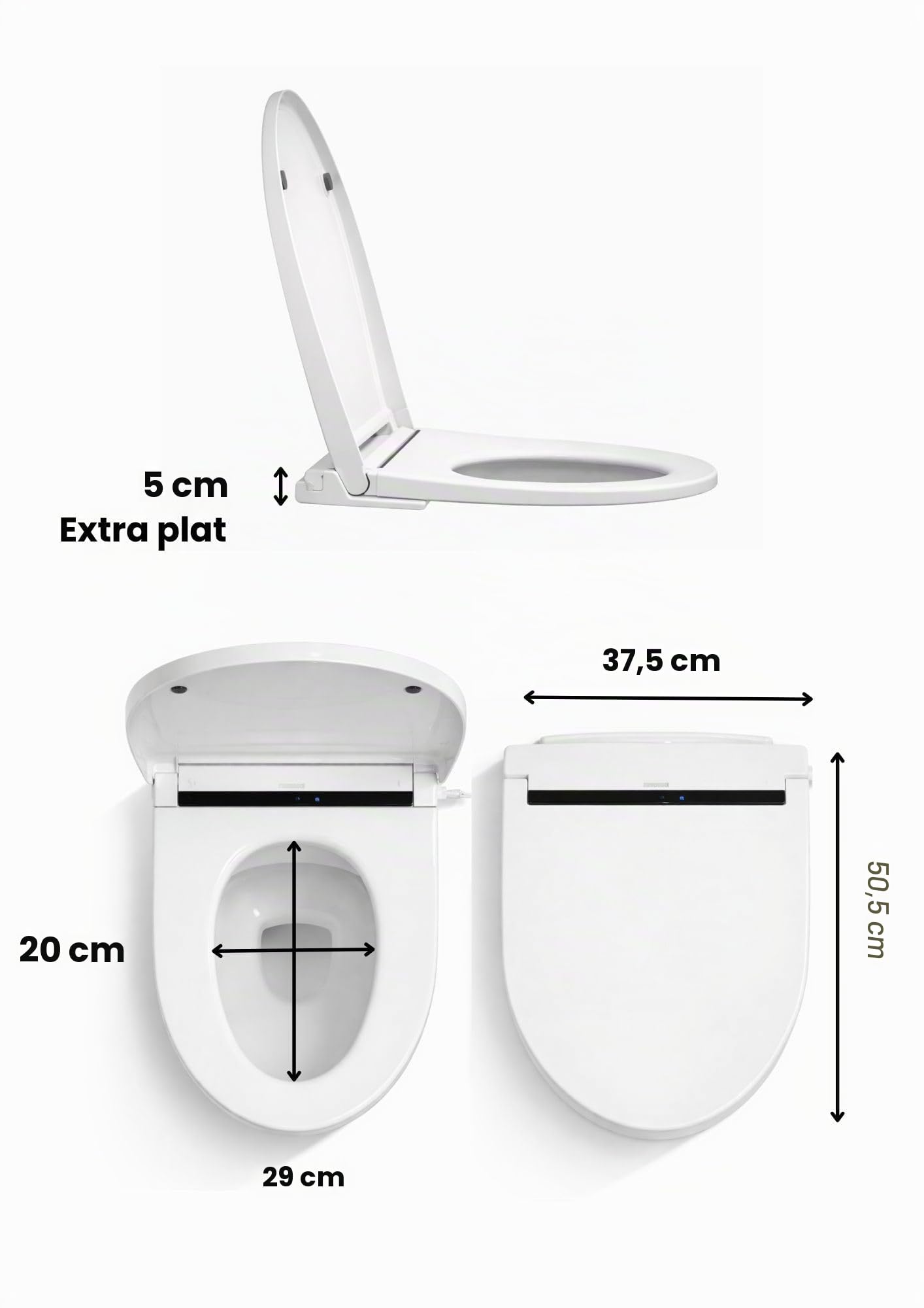 Abattant WC Japonais électrique extra plat Aquaeasy avec Fonction Lavage et Séchage, Siège Chauffant, Télécommande, Affichage LED, Lumière Nocturne, Température Réglable, Blanc