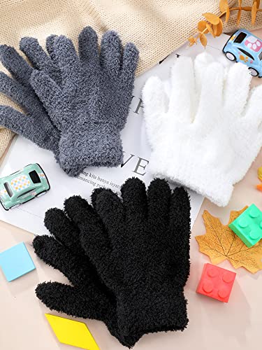 Geyoga 3 Paar Kinder Strickhandschuhe Winter Warme Vollfinger Handschuhe(Dunkelgrau, Schwarz, Weiß,4-7 Jahre,Solid Style)