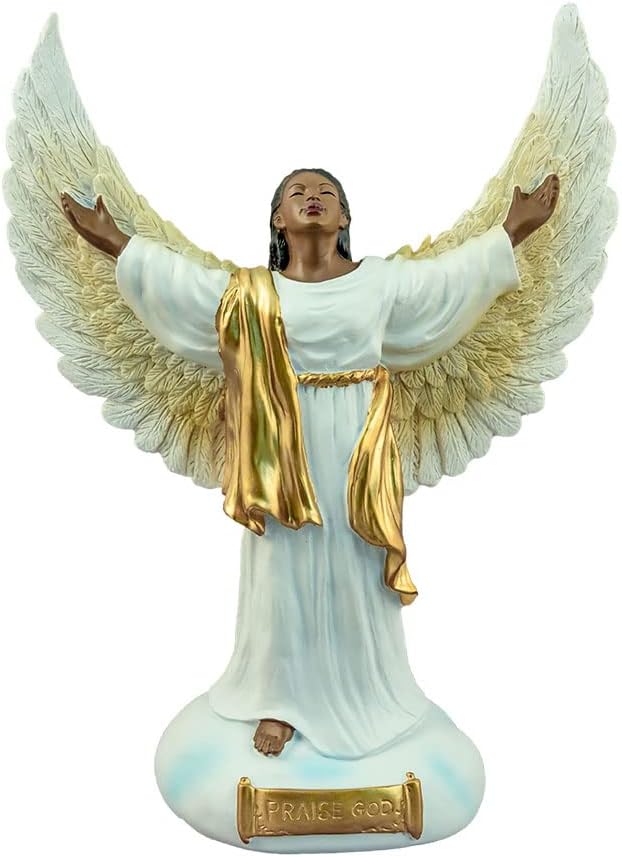 Positive Image Gifts African American Golden Open Armed Angel Figurine White 9 inches tall