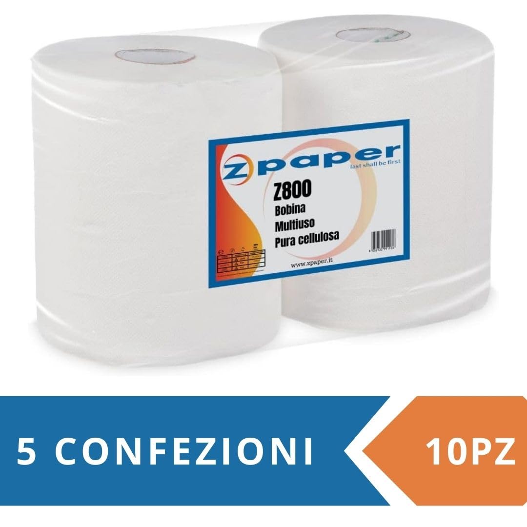 𝐎𝐅𝐅𝐄𝐑𝐓𝐀 - 10 Rotoloni Asciugatutto Multiuso - Carta Pura Cellulosa, 2 Veli. Bobina carta per uffici, studi professionali. Uso anche domestico e alimentare.