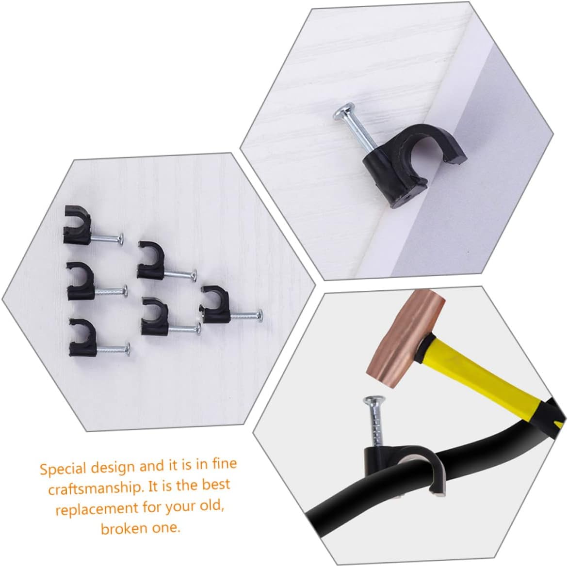 Assorted Cable Clips with Wire Staples for Electrical and Ethernet Cables Easy Install Durable Insulation Black Color