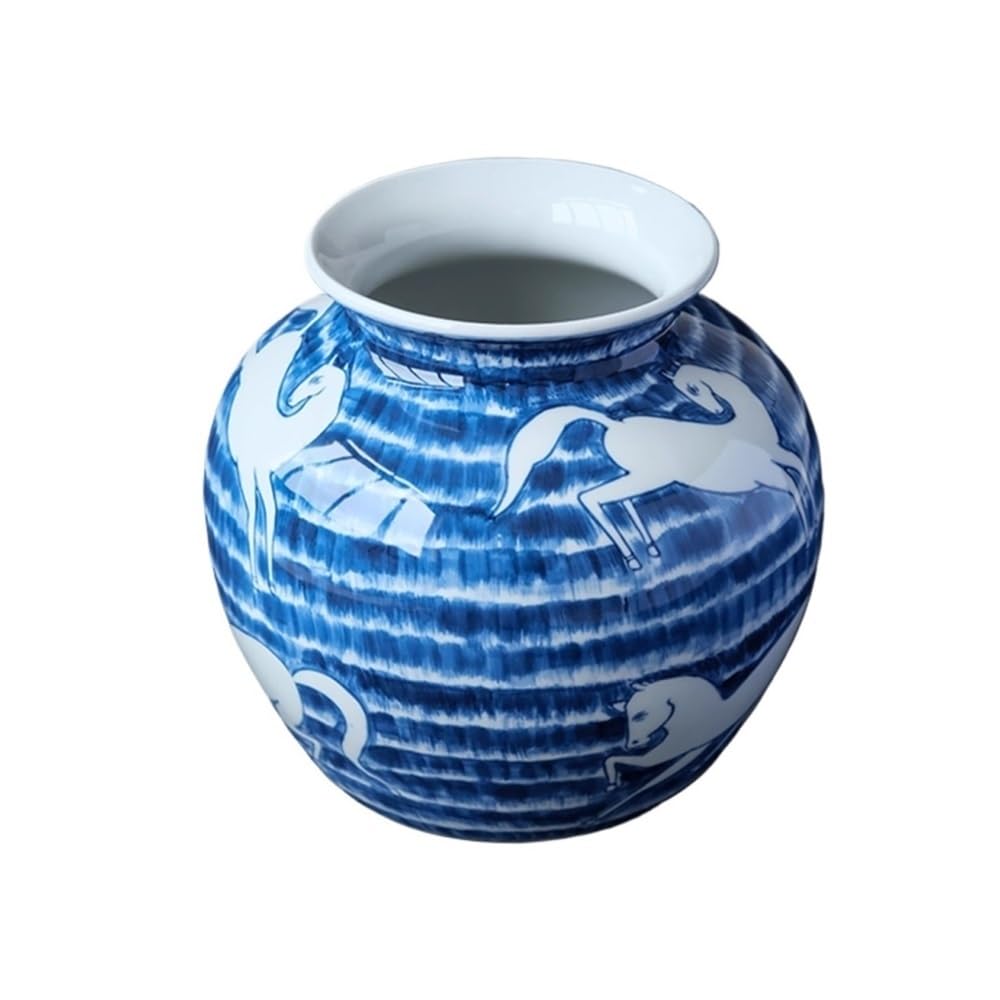 Ruoxiukhbzps One Color Blue White Horse Pattern Ceramic Vase, Traditional Chinese Vases For Flowers, Decorative Vases For Home Living Room Centerpieces For Living Dining Room Kitchen