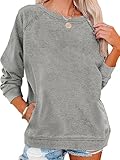 EADINVE Womens Crew Neck Sweatshirts Casual Long Sleeve Side With Pocket Lightweight Pullover Comfy Fall Fashion Outfits Grey, X-Large