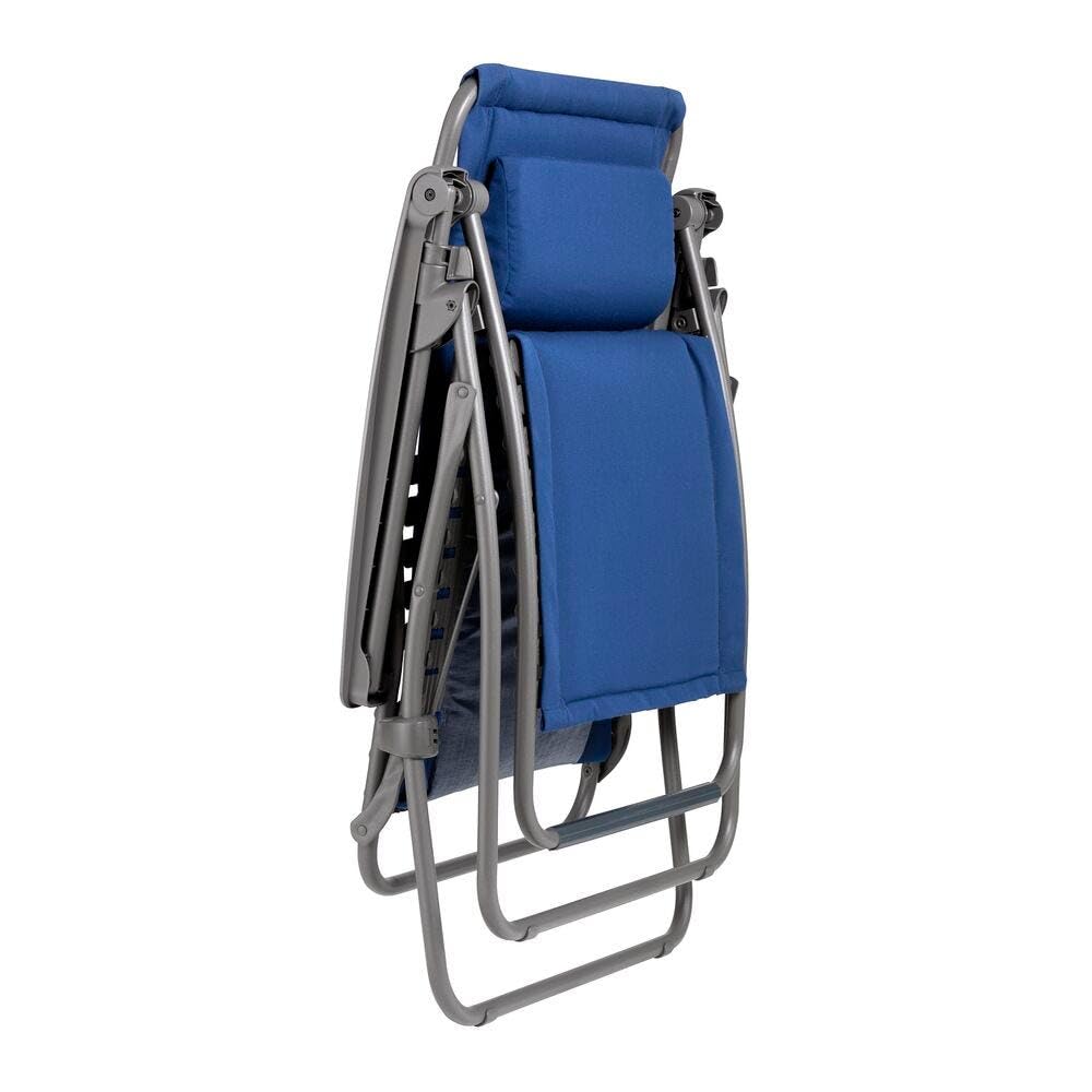 Lafuma MOBILIER - Fauteuil Relax Transat Jardin - Chaise Longue Matelassé Zéro Gravité - Rsx Clip - Lightcomfort® - Bleu Denim - Fabriqué en France - LFM2054_9928 - Garantie 5 Ans - L.87xl.67xH.115cm