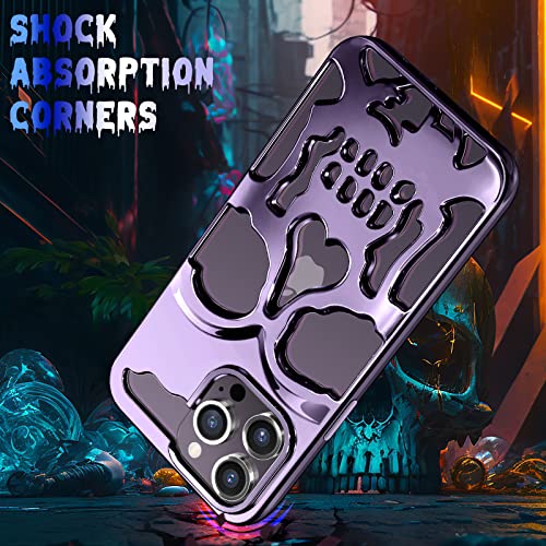 Lotadilo For Iphone 14 Pro Max Phone Case For Men, Women Cool Skull Skeleton Funny Gothic Hollow Halloween Cases For Boy Girls, Hollowed Designer Plated Shockproof Cover For Iphone 14 Promax Purple #TOP4