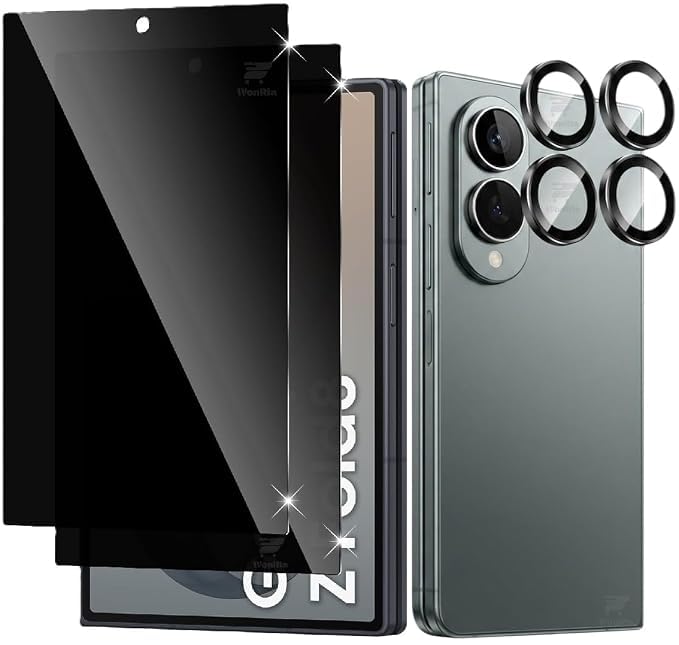 Image of 2+2 Pack - Privacy Tempered Glass Compatible with Samsung Galaxy Z Fold 8 Wide 5G with 3D Camera Lens Ring Protector Screen Glass Protector | 9H Hardness | Case Friendly | Anti-Spy - Installation Kit