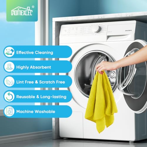 Image of HOMEXCEL Yellow Microfiber Cleaning Cloth, 12 Pack Premium Microfiber Towels for Cars, Lint Free, Highly Absorbent, Reusable Cleaning Rags for Car, Household, Kitchen, Window, 11.5 inchX11.5 inch