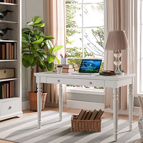 Image of Leick Home Cottage White Turned leg Laptop Desk with Center Drawer, White