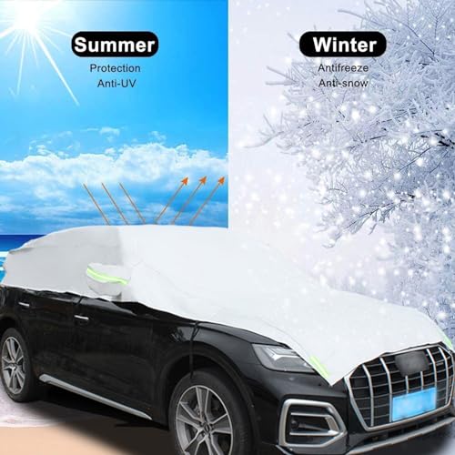 Image of Fits SUV 185 inch-200 inch Half Car Cover Top Waterproof All Weather, Car Covers Outdoor Indoor for All Season Waterproof Dustproof Hail UV Resistant Snowproof Universal