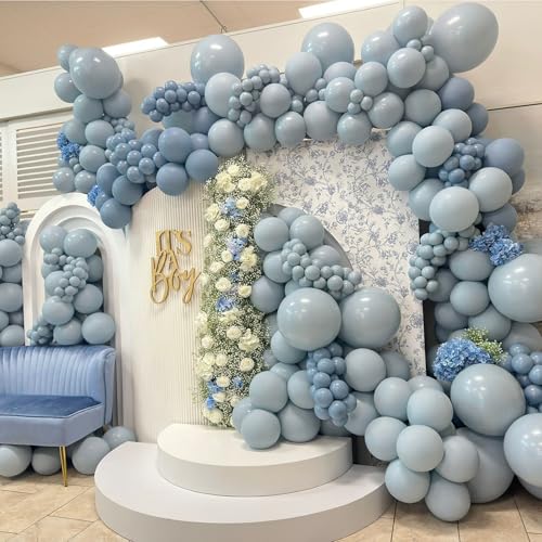 Image of 108Pcs Double Stuffed Dusty Blue Balloon Garland Arch Kit