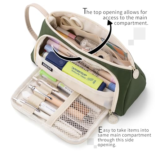 Image of EASTHILL Polyester Big Capacity Pencil Case High Large Storage Pouch Marker Pen Case Simple Stationery Bag School College Office Organizer For Teens Girls (Deep Green)