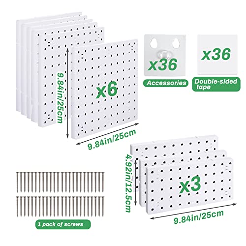 Fmoacen 9 Pieces Pegboard Wall Organizer Mount Display Pegboard Wall Panel Kits Diy Pegboard Tool Organizers For Garage Kitchen Living Room Bathroom Office #TOP1