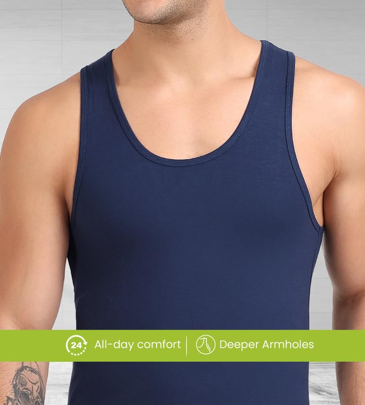 Image of Freecultr Cotton Vest for Men Sleeveless Lightweight Solid Round Neck Comfort Vest | Ultra-Soft Breathable Innerwear Sando for Gym, Sports, Workout, and Everyday Wear | Regular Fit and Durable Design
