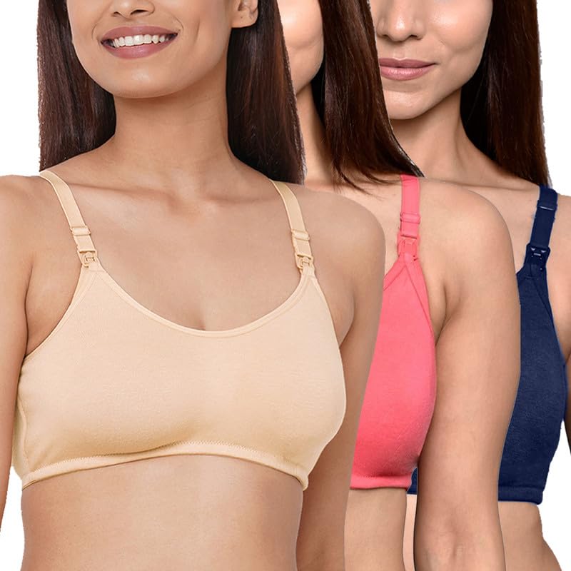 Image of Inner Sense Organic Cotton Bamboo Nursing Bra for Women I Non Padded Feeding Bra with Keyhole Back Design I Wire Free Maternity Innerwear with Full Coverage