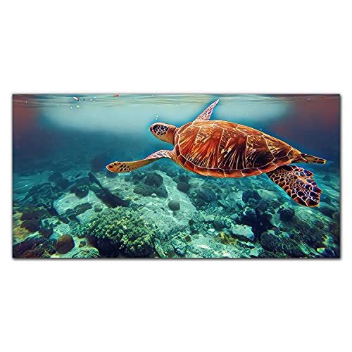 Tableau en verre 100x50cm élégant avec motif tortue marine pour salon chic