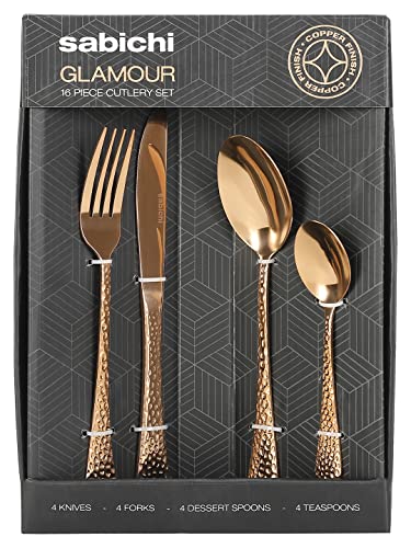 Sabichi-197283-Copper-Hammered-16pc-Cutlery-Set-Flatware-Set-for-Four-People-Includes-Table-Knife-Fork-Spoons