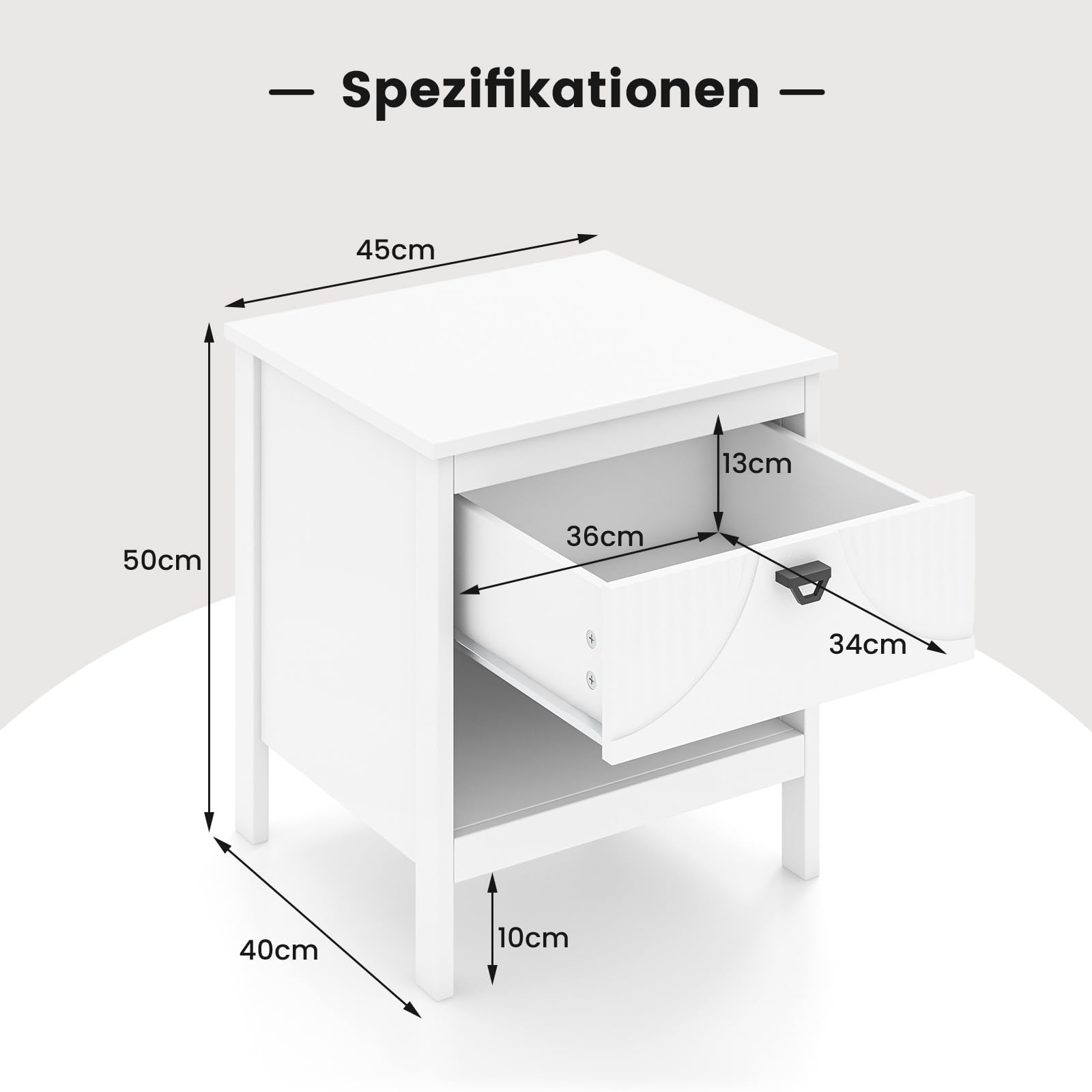 COSTWAY Stolik nocny z szufladą, 2 poziomy, stolik pomocniczy z otwartym regałem, szafka nocna z drewna, komoda nocna, stolik do łóżka, łóżko kontynentalne do salonu, sypialni, biały, 45 x 40 x 50 cm