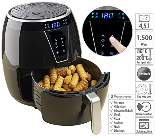 Rosenstein & Söhne Friteuse ohne Fett: Digitale Multi-Heißluft-Fritteuse mit 8 Programmen, 1.500 W, 4,5 l (Elektro-Low-Fett-Heißluftfritteuse, Heißluft-Fritteuse zum Frittieren, Küchenmaschine) – Bild 4