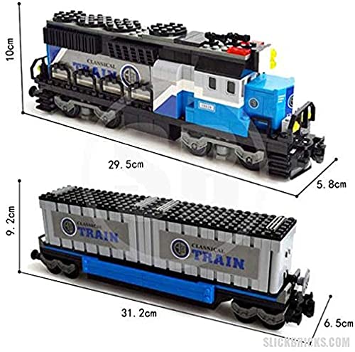 Bausteine Zug, Güterzug Bauset mit Wagons, Schienen,Container LKW, 1008 Klemmbausteine – Bild 5