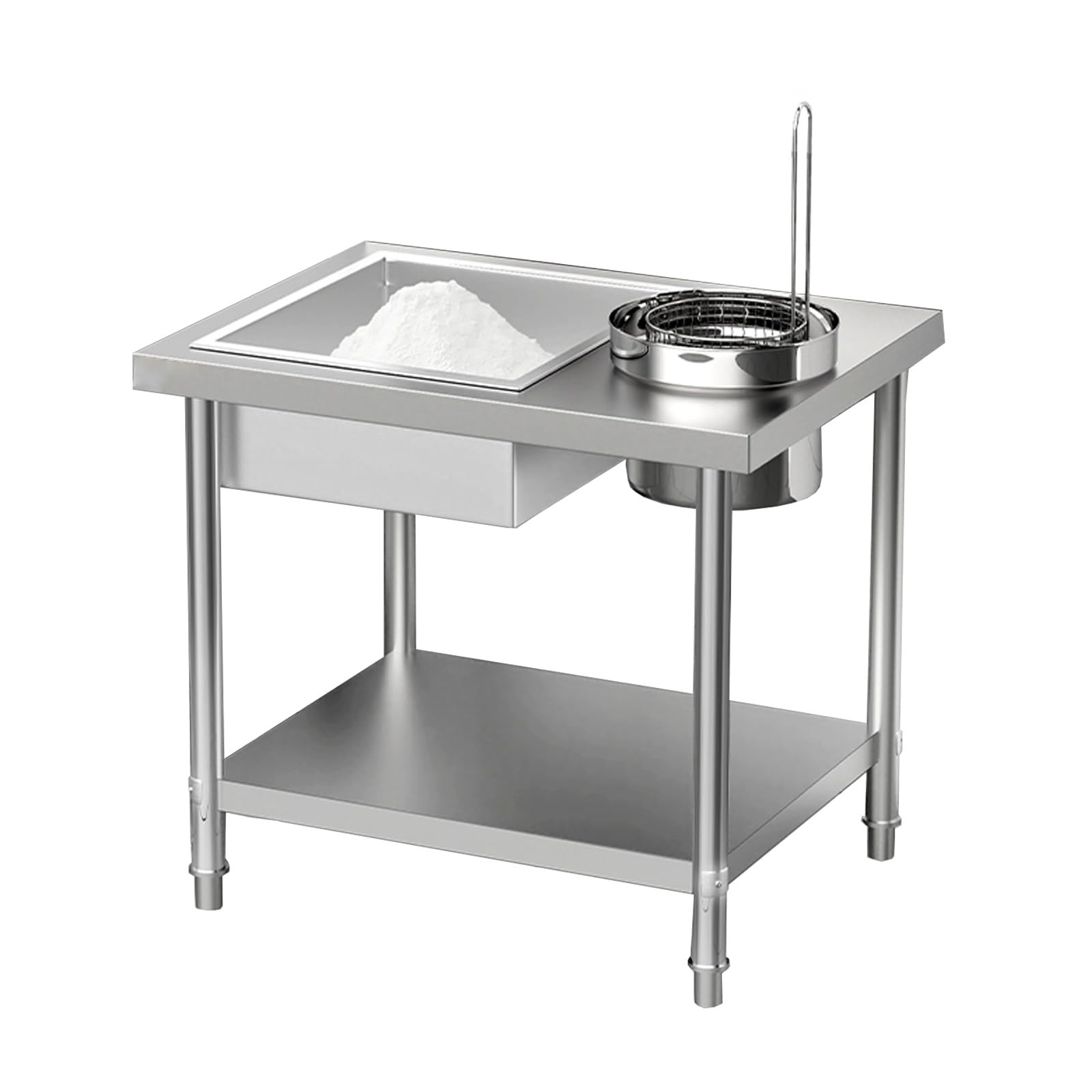 Mesa para Empanizar, Mesa De Empanado Estación De Preparación De Pollo Frito, Encimera De Acero Inoxidable para Rebozar Pollo Frito, para Cocina Restaurante Negocio