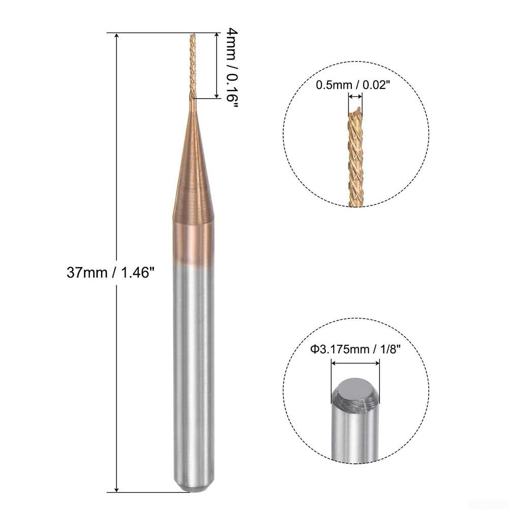 0,5 mm x 4 mm beschichteter Hartmetall-Schaftfräser für CNC- und PCB-Bearbeitung, 3,175 mm Schaft-Fräser für Holz, Kunststoff, MDF, Kohlefaser, Fiberglas