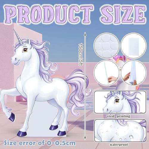 Image of Geelin 4.9 Feet Unicorn Cardboard Standup Cutout Life Size Unicorn Theme Party Decoration Backdrop Photo Prop Stand Up for Theme Birthday Baby Shower Wedding Party Decor