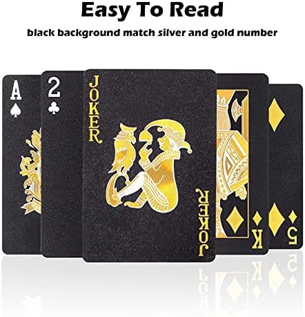 2 Decks(1Gold + 1 Black) Poker Cards Set Cool Black Playing Cards Skull Pattern Playing Cards Professional Waterproof Playing Cards for Kids & Adults on Party and Games (A)