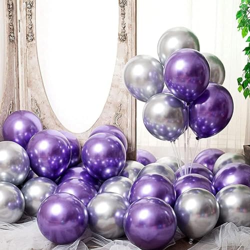 Image of Chrome Balloons, 50 pcs Purple Silver Chrome Metallic Balloons for Birthday, Anniversary, Engagement, Wedding, Baby Shower, Festival Party Decorations (50 Pcs, Purple Silver Ch)