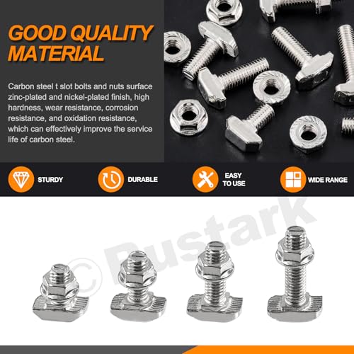 Image of 80Pcs M6x12 /16 /20 /25mm T-Slot Drop-in Bolts with M6 Hexagon Flange Nuts Assortment Kit, Hammer Head Bolt T Shape Sliding Screw Stud for European Standard 30 Series Aluminum Profile