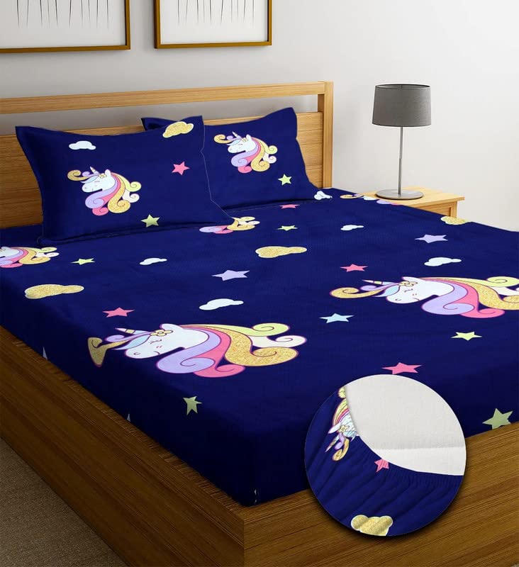 NHD HOME Premium Cotton Elastic Fitted Bedsheets with 2 King Size Pillow Covers | Double Bed with All Around Elastic 220 TC Supersoft |Size-72 King Sizex78+10 inches | Kids Print, Blue & Pink (B0C2ZQPNZP) Amazon Price History, Amazon Price Tracker